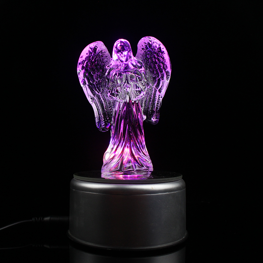 Folk Art Crystal Standing Angel Statue with Lamp for Church Christening Gifts