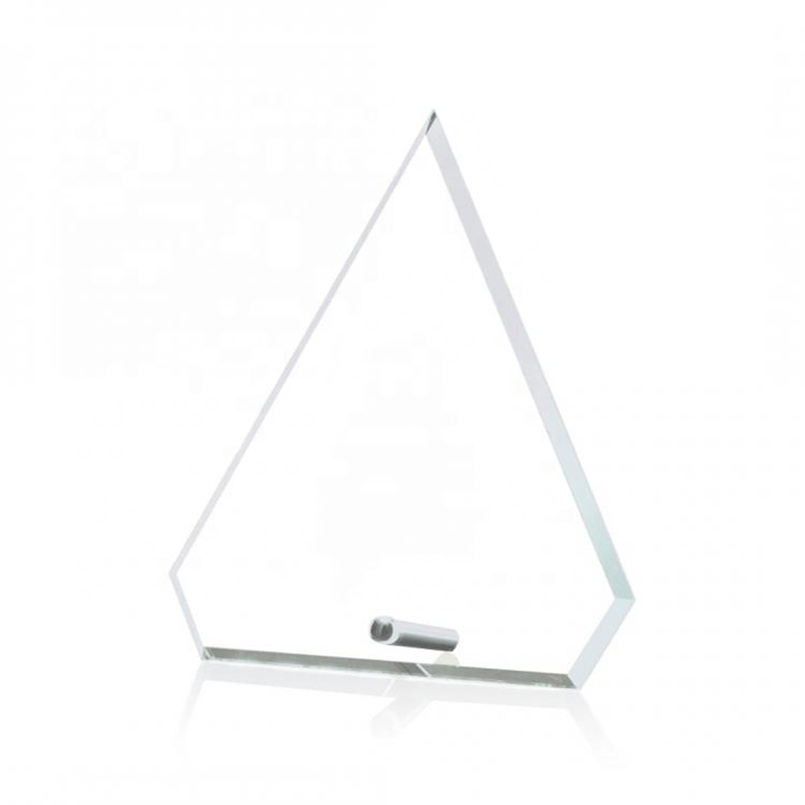Souvenir Medal Presentation Clear Blue Glass Award Plaque Crystal Trophy Prize Giving With Metal Stand