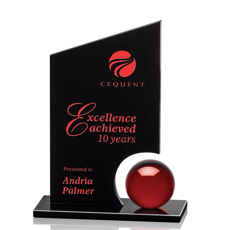 Custom Black Blue Crystal Trophy Award Business Meeting Souvenir UV Engraving Glass Authorization Franchise Plate Included