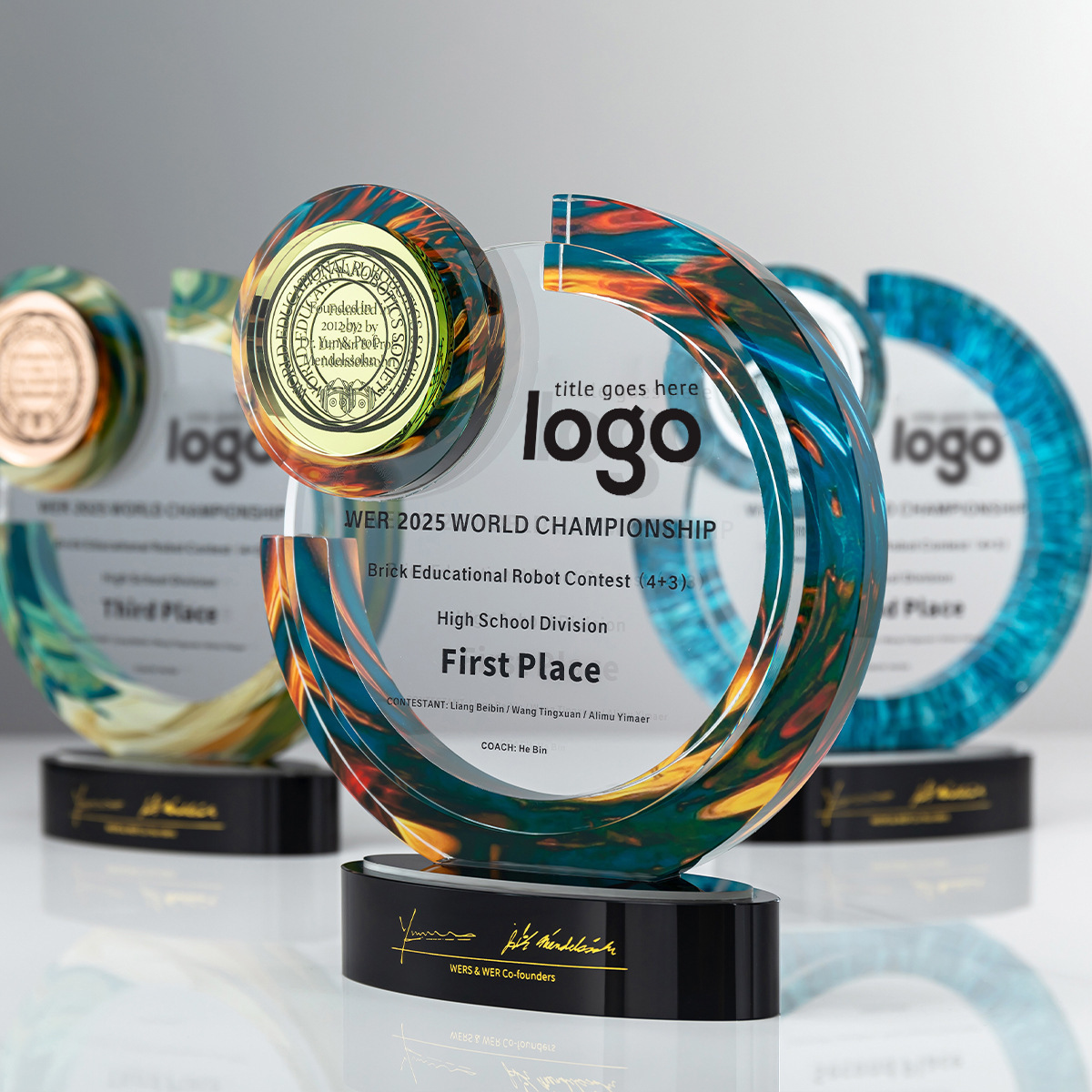 Custom Engraved Glass Recognition Awards Crystal Glass Plaque Award with Wood Base Event Themed Trophy Souvenirs