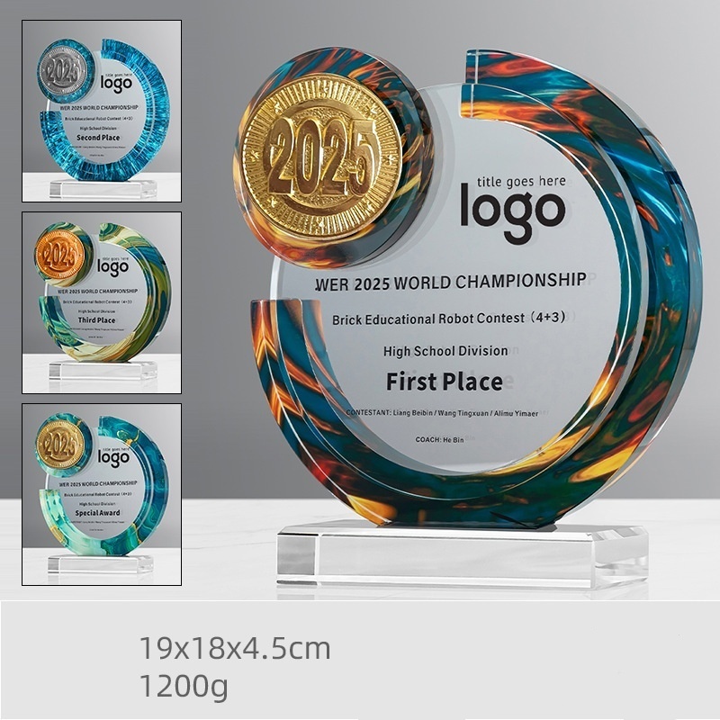 Custom Engraved Glass Recognition Awards Crystal Glass Plaque Award with Wood Base Event Themed Trophy Souvenirs