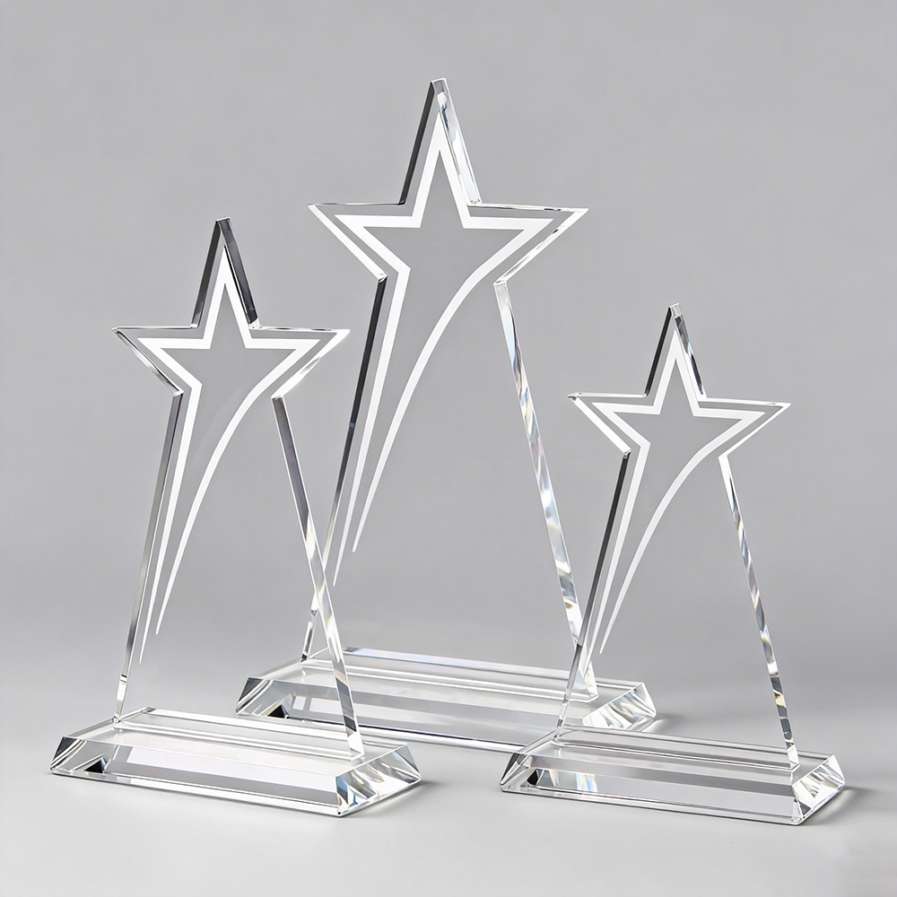Top Ranking High Quality Clear Customized Glass Star Trophy for Outstanding Employee Recognition