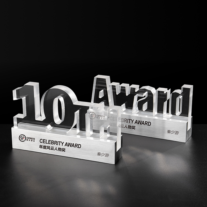 Creative Custom Acrylic Trophy Die Cutting Printing Fully Custom Award Metal Base Customize Color Shape Size Gift Box Durable