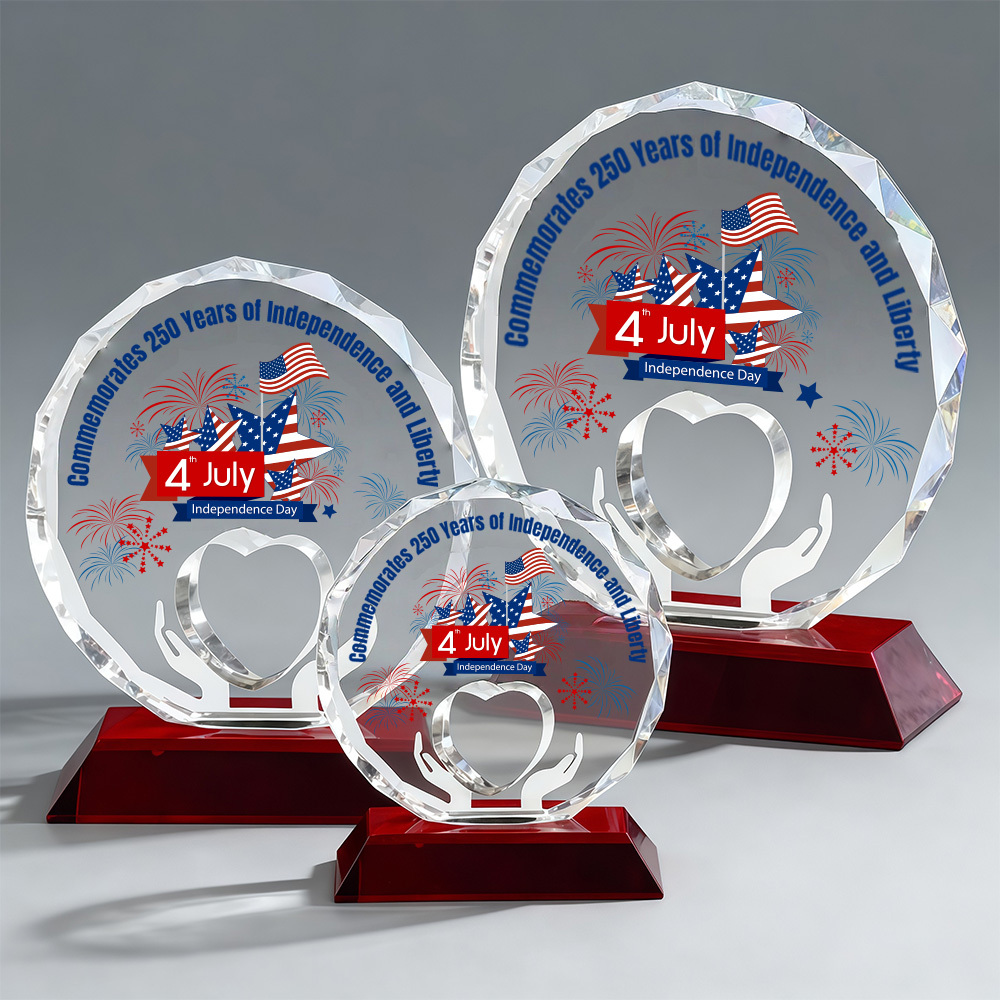 Crystal Elegent Design Heart in Hand Trophy with Red Base for Corporate Recognition Awards
