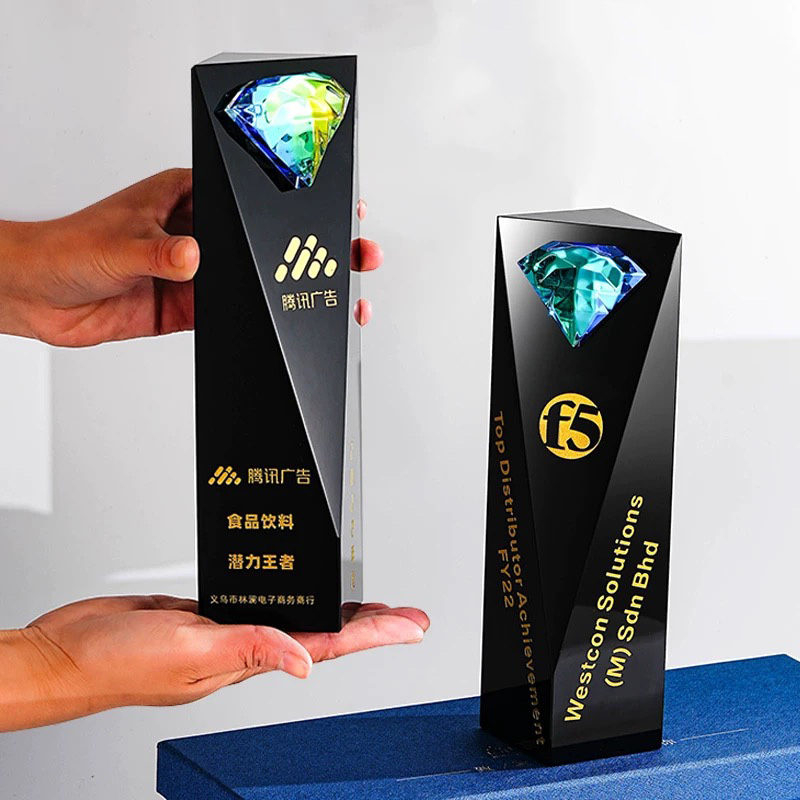 Black Crystal Trophy Cup Diamond Crystal Black Trophy With Engraved logo for Business Gift  MH-N847