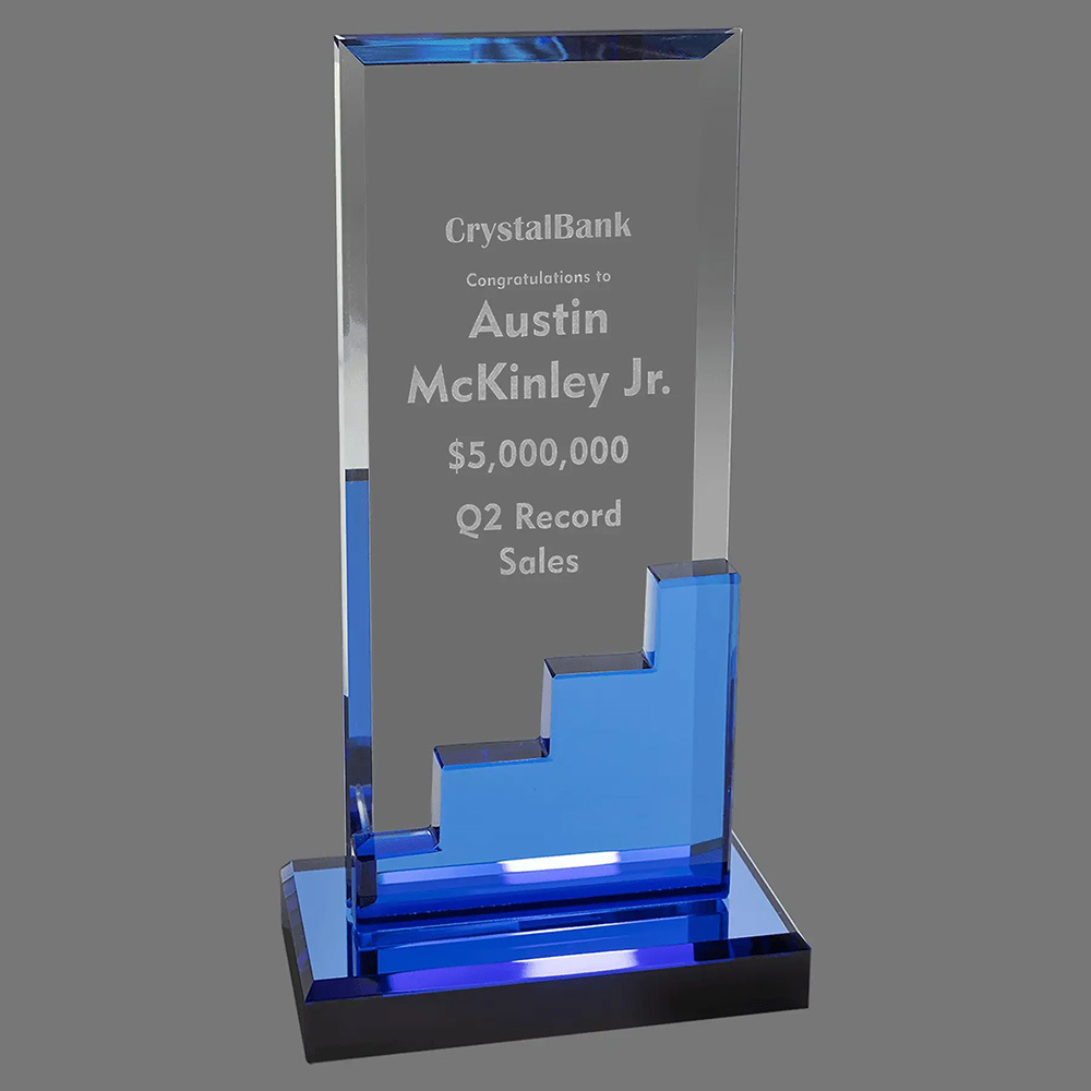 Popular Design High Quality K9 Clear Customized Stair Crystal Plaque Trophy for Business Gift