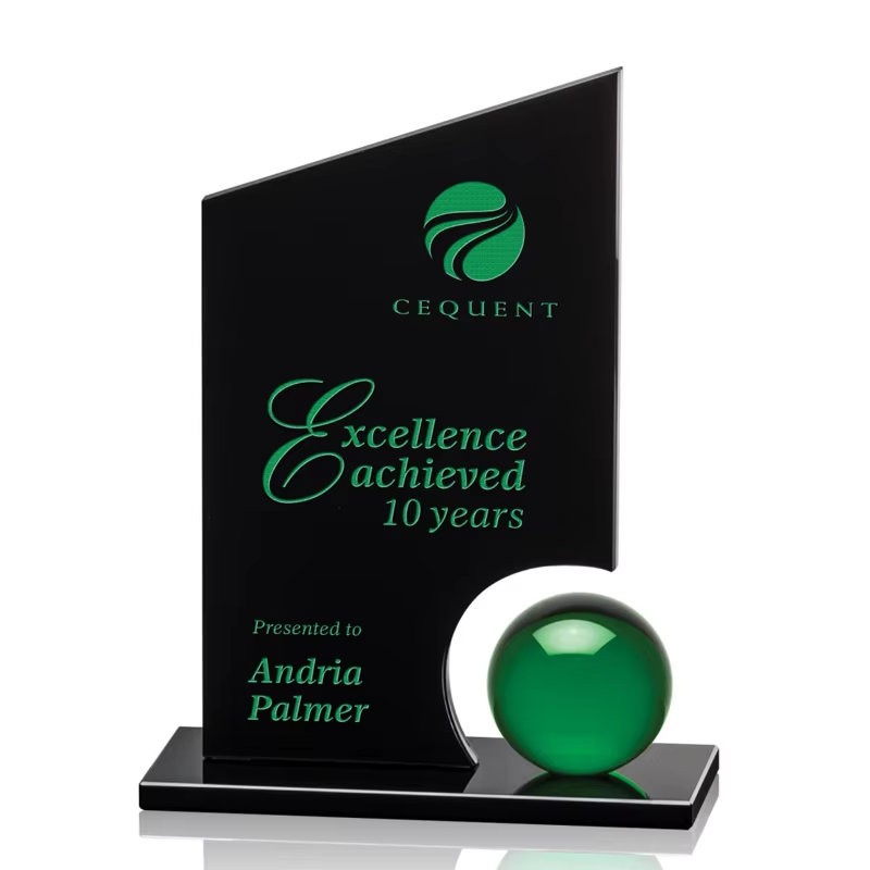 Custom Black Blue Crystal Trophy Award Business Meeting Souvenir UV Engraving Glass Authorization Franchise Plate Included