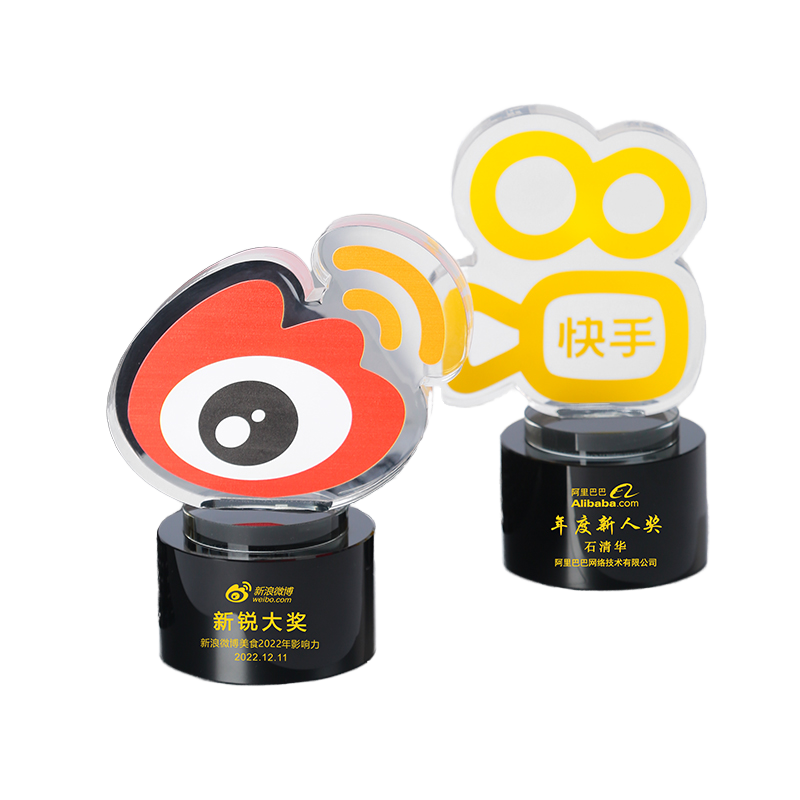 Creative Custom Acrylic Trophy Die Cutting Printing Fully Custom Award Metal Base Customize Color Shape Size Gift Box Durable