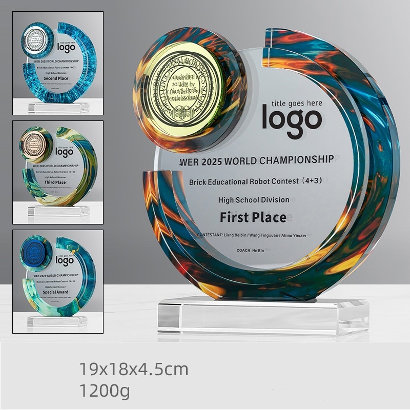 Custom Engraved Glass Recognition Awards Crystal Glass Plaque Award with Wood Base Event Themed Trophy Souvenirs