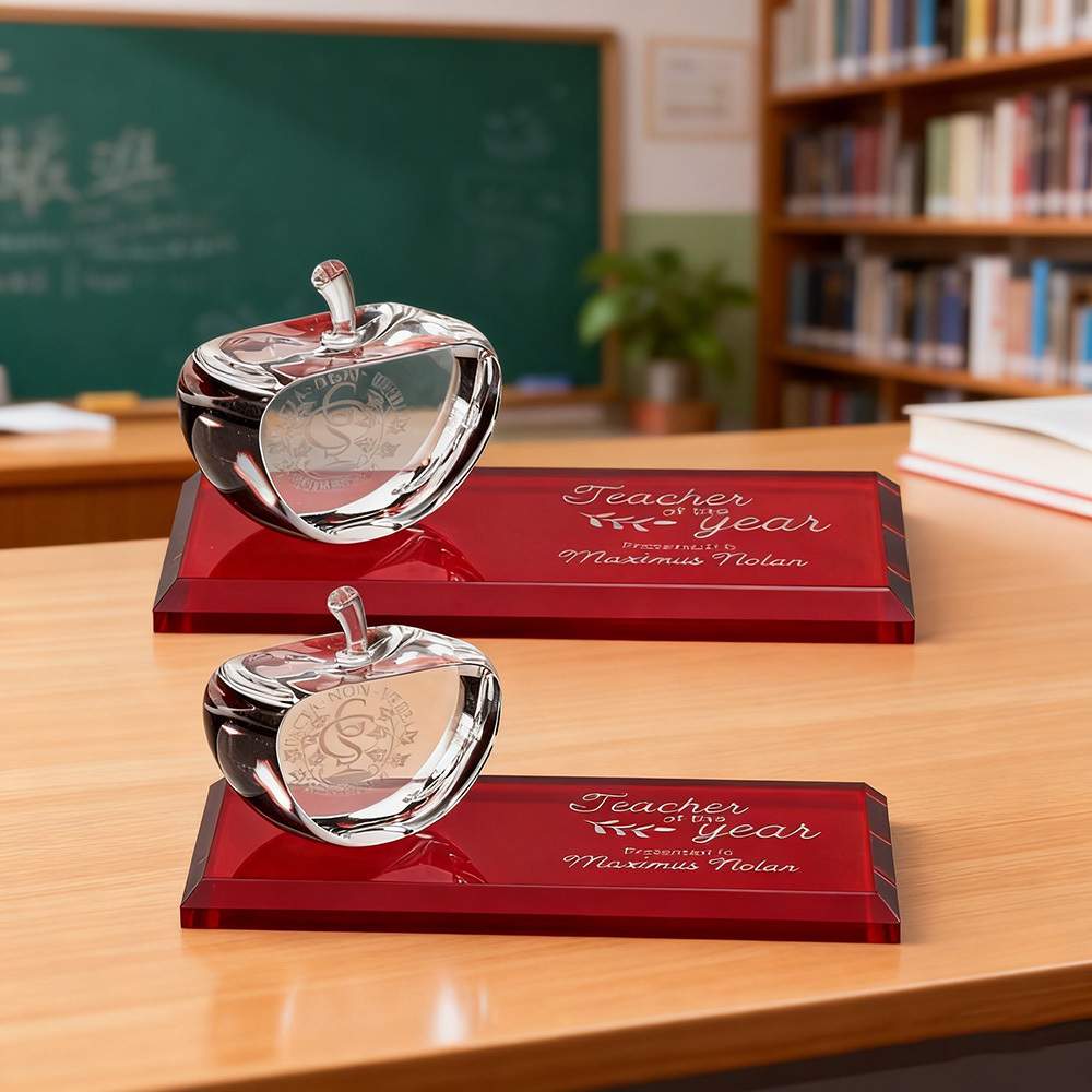 Noble Wholesale Fashion Style Crystal Apple Award Trophy with Red Base Collection for Souvenirs Crystal Crafts