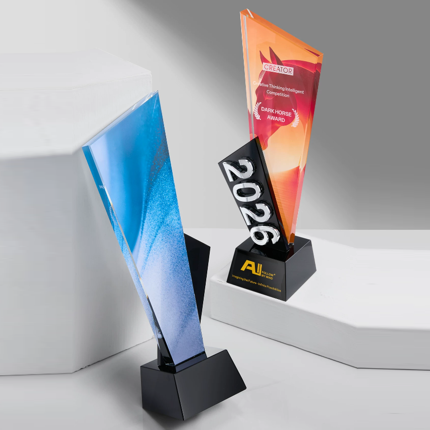 2026 Crystal Laser Engraved UV Printing Trophy Business Souvenirs for Company Annual Meeting Awards