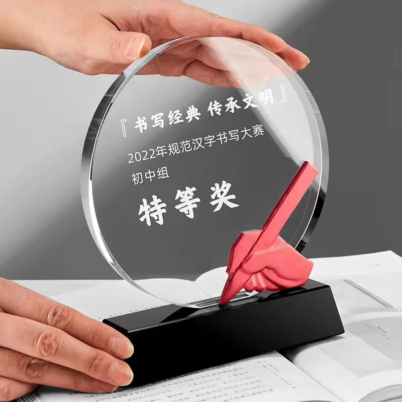 Customized Creative Engraving Hand and Pen Crystal Awards Crystal Sublimation Awards Crystal Blanks Trophy Awards