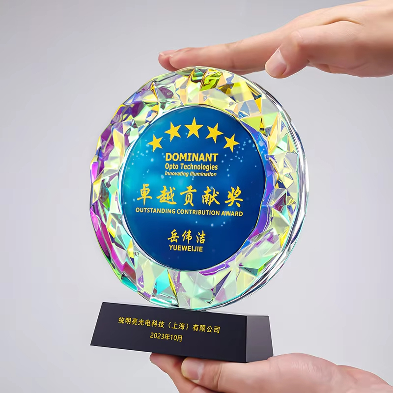 Honor of Crystal Colorful K9 UV Printing Champion Crystal Trophy with Black Base for Souvenir Gift