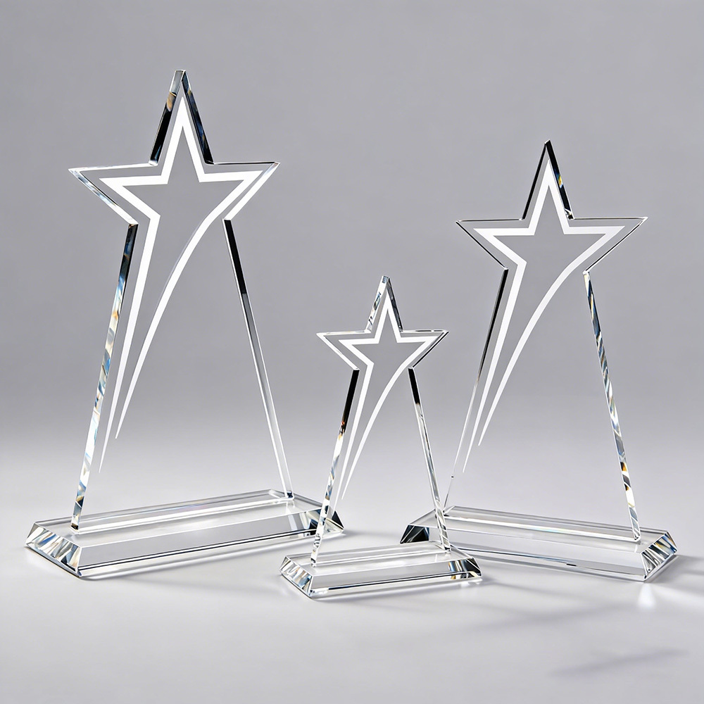 Top Ranking High Quality Clear Customized Glass Star Trophy for Outstanding Employee Recognition