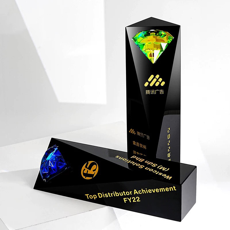 Black Crystal Trophy Cup Diamond Crystal Black Trophy With Engraved logo for Business Gift  MH-N847