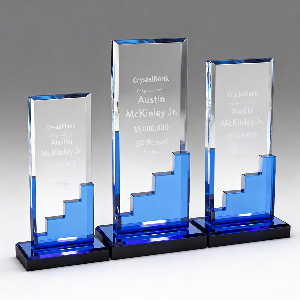 Popular Design High Quality K9 Clear Customized Stair Crystal Plaque Trophy for Business Gift