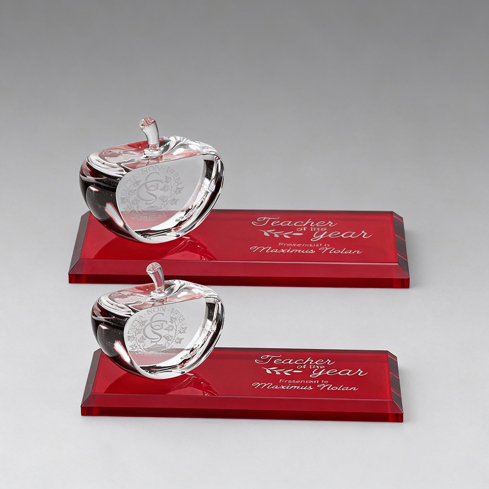 Noble Wholesale Fashion Style Crystal Apple Award Trophy with Red Base Collection for Souvenirs Crystal Crafts