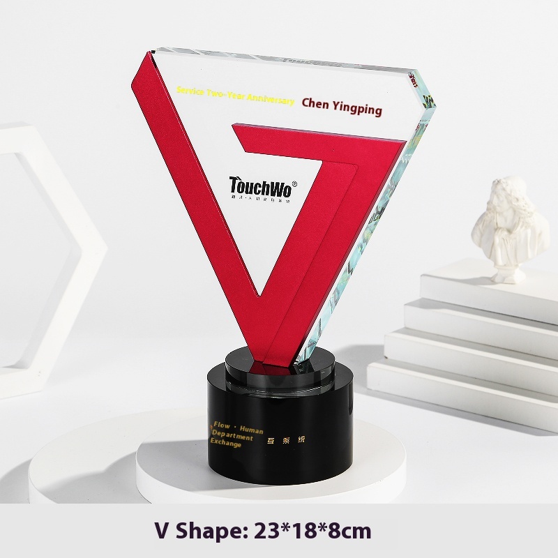 New Design Employee Metal Awards Business Trophies V-shape Crystal Annual Meeting Awards Trophy