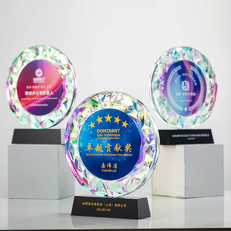 Honor of Crystal Colorful K9 UV Printing Champion Crystal Trophy with Black Base for Souvenir Gift