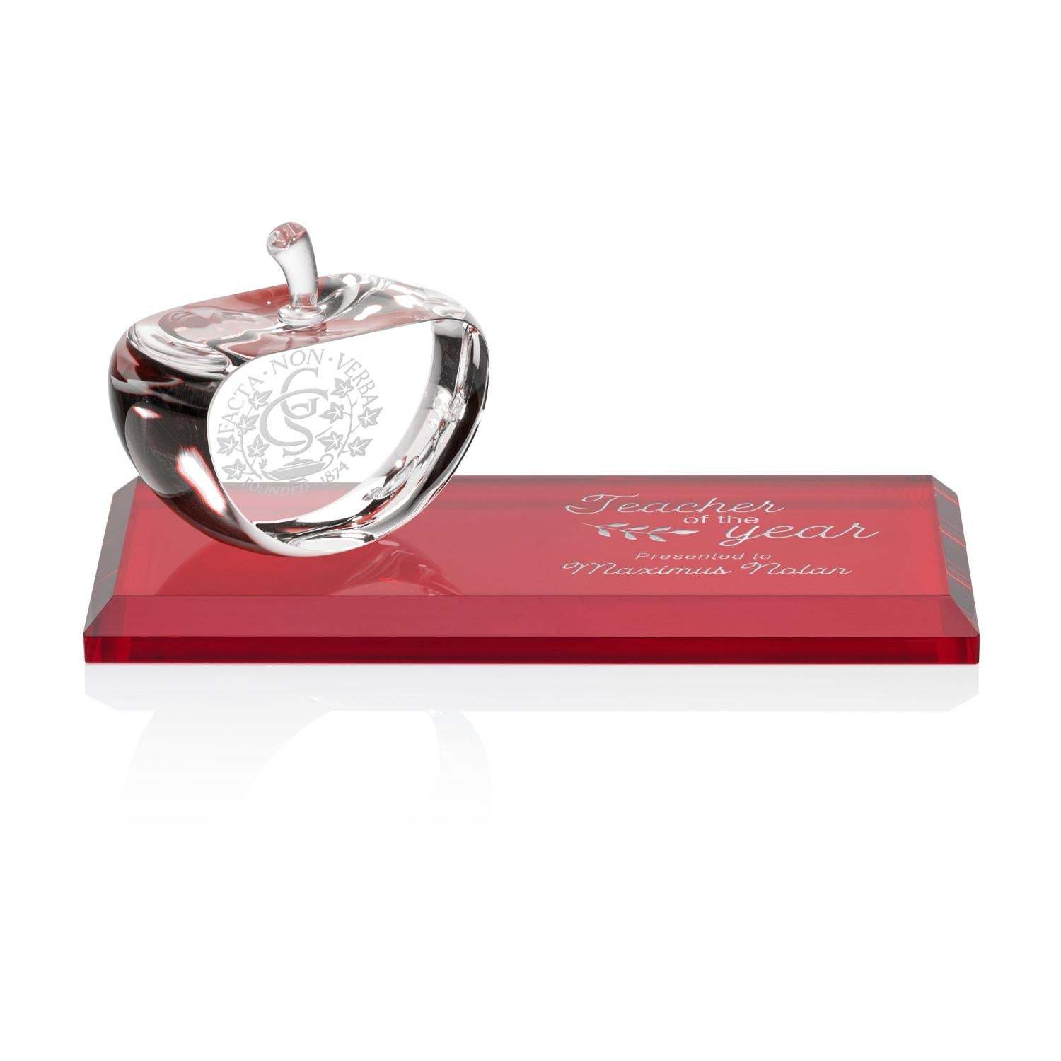 Noble Wholesale Fashion Style Crystal Apple Award Trophy with Red Base Collection for Souvenirs Crystal Crafts