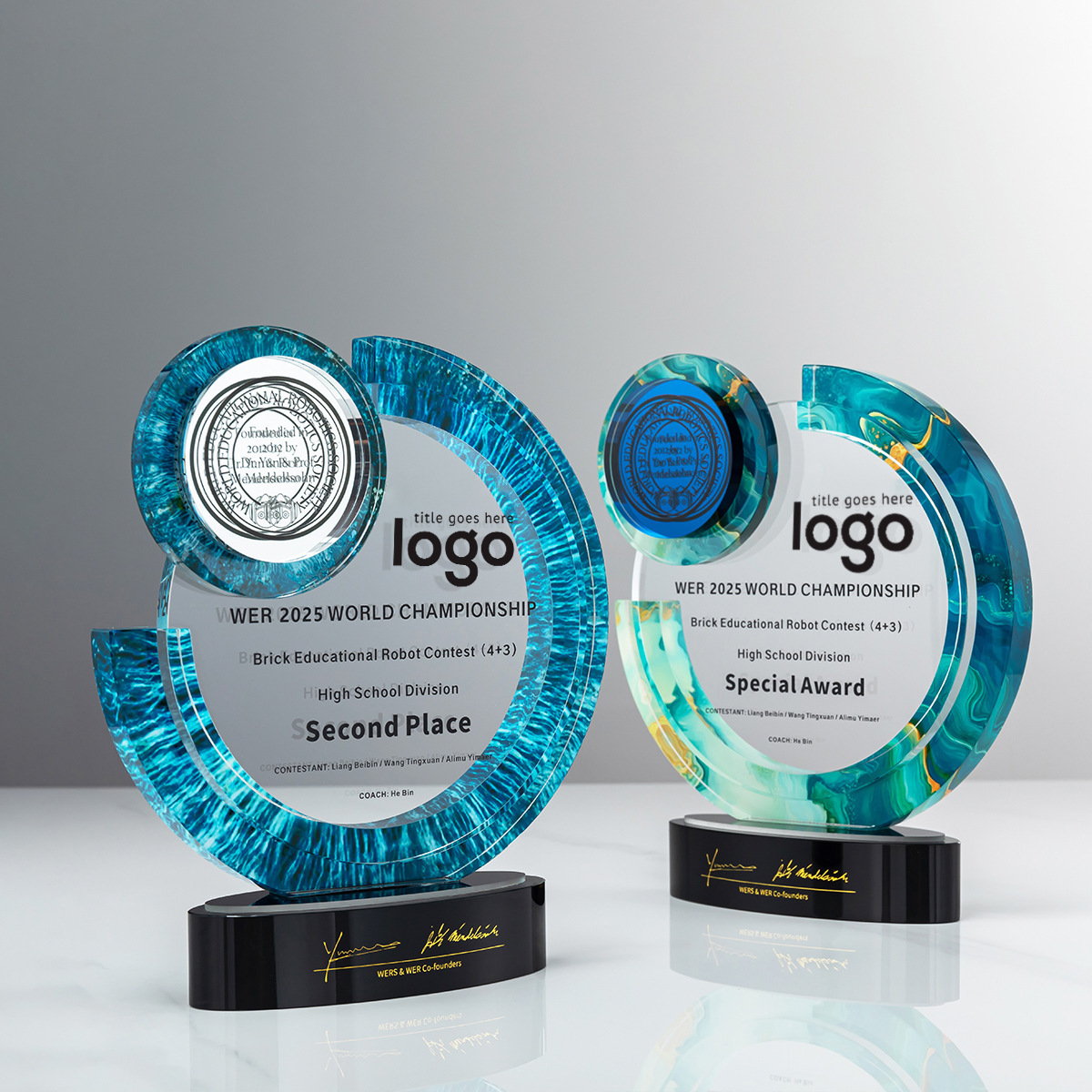 Custom Engraved Glass Recognition Awards Crystal Glass Plaque Award with Wood Base Event Themed Trophy Souvenirs