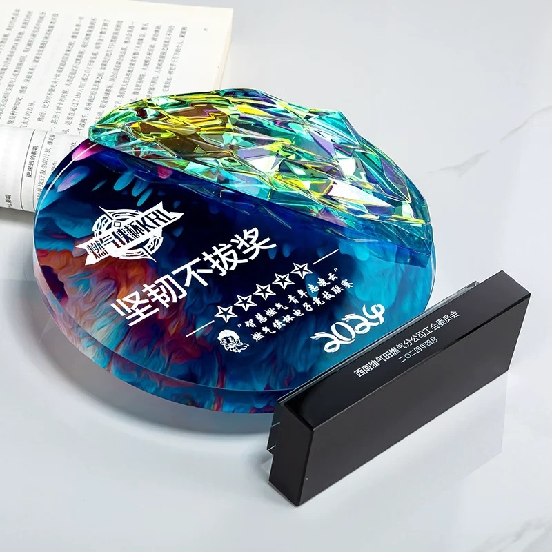 New Design Rainbow Circle Crystal Glass Awards Plaque Trophy MH-NJ0681