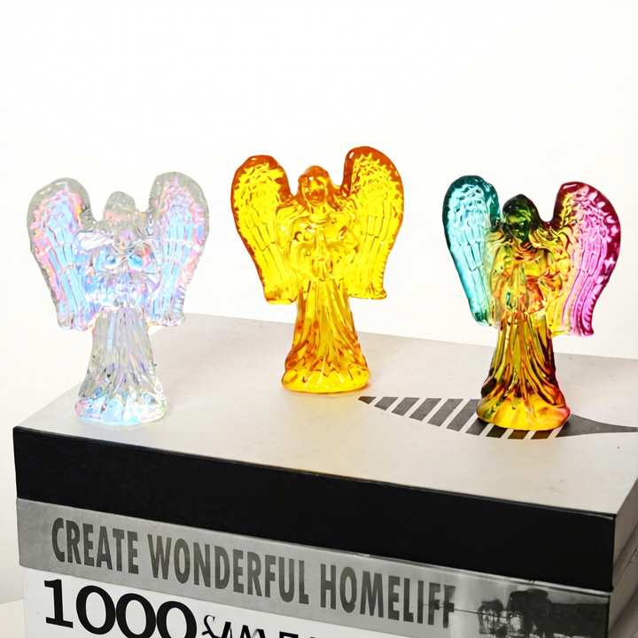 Glass Statue Guardian of Crystal Prayer Permanent Angel White Crystal Colorful Folk Art