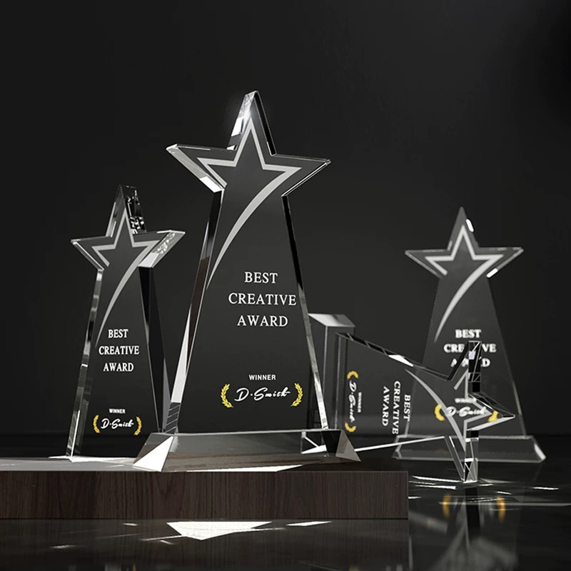 Cheap Clear Glass Blank Awards Custom Star Awards Cup Creative Crystal Glass Trophies Awards with Engraved Star
