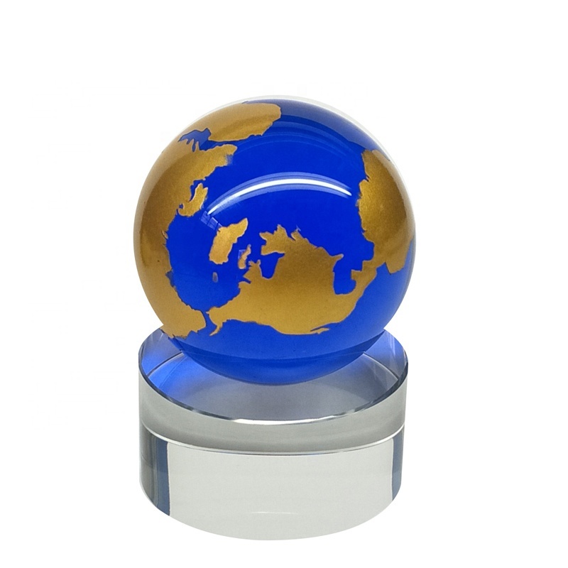 Wholesale Blue Crystal Globe / Base Custom logo / Crystal Ball Souvenir Award
