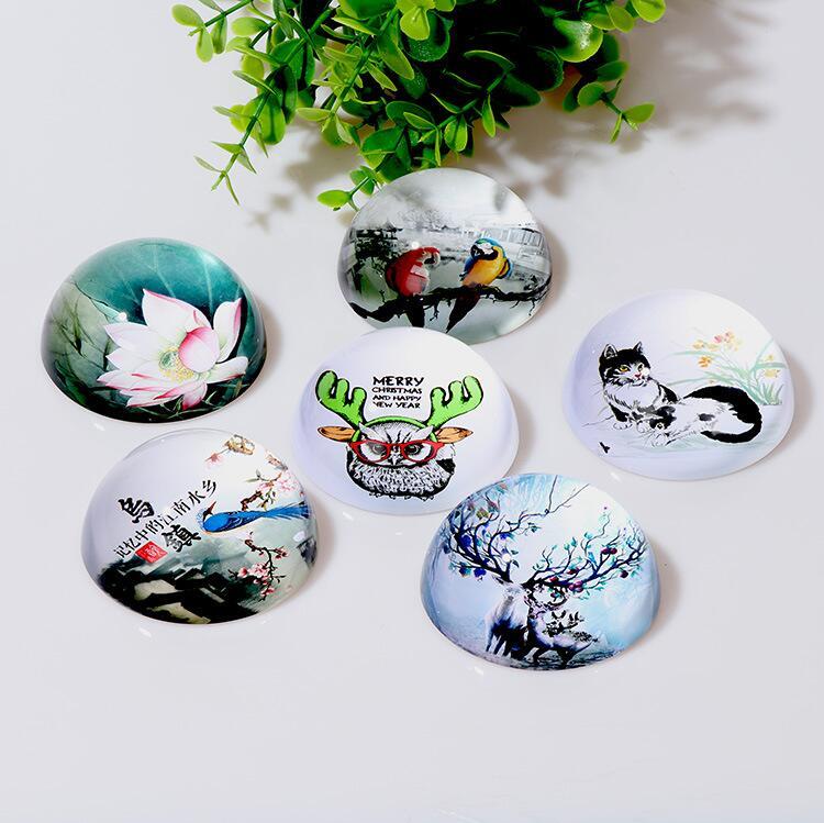 Customized K9 Crystal Glass Round Dome Paper Weight Color Print Crystal Half Balls Paperweight for Business Gift