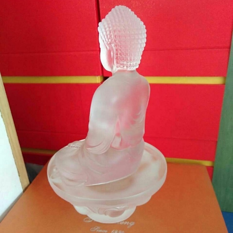 Hand-carved Natural clear Crystal Crafts Glazed Buddha Statue Temple Opening Gifts