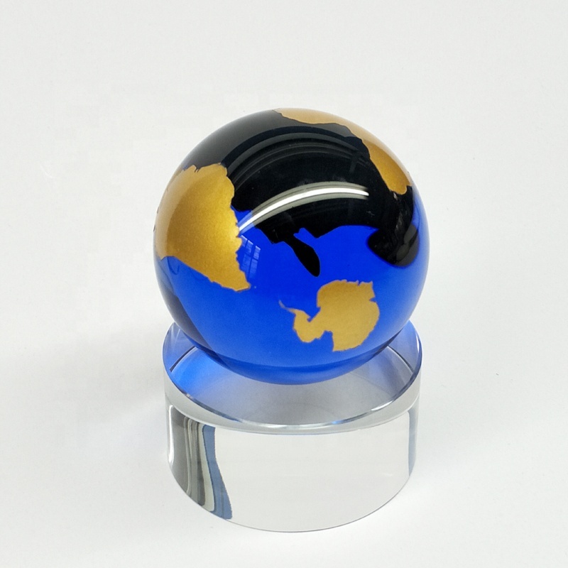 Wholesale Blue Crystal Globe / Base Custom logo / Crystal Ball Souvenir Award