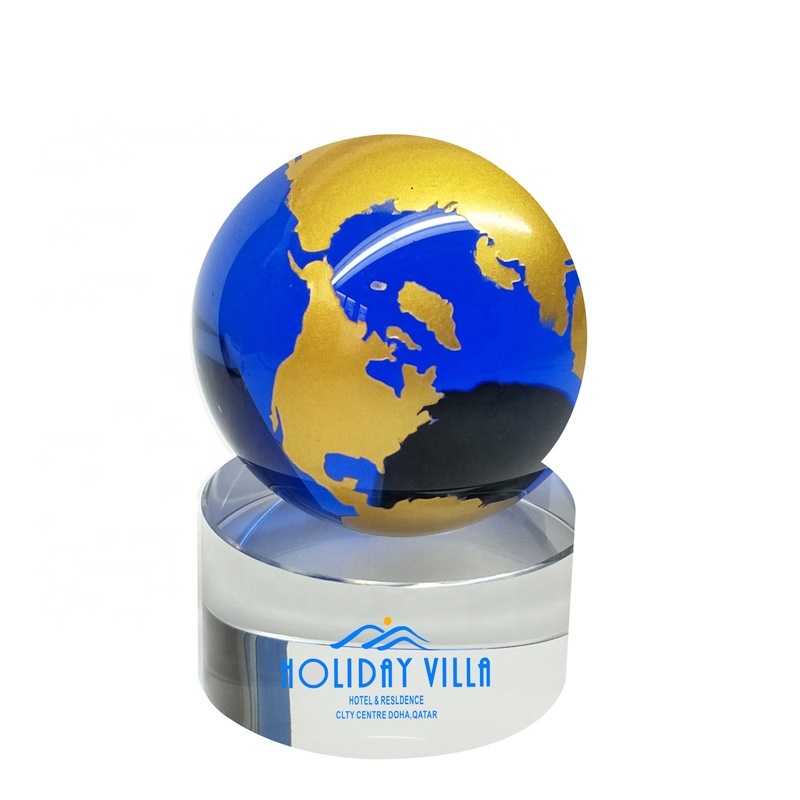 Wholesale Blue Crystal Globe / Base Custom logo / Crystal Ball Souvenir Award