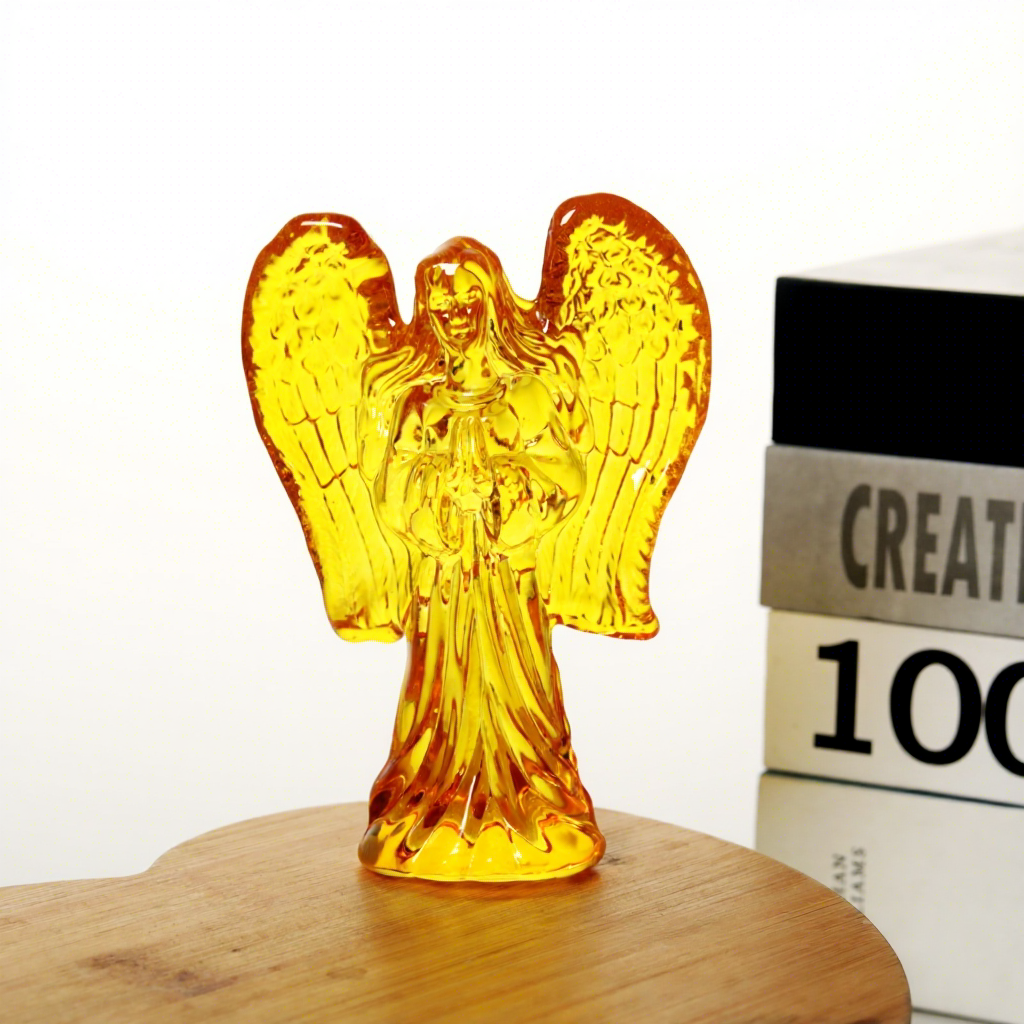 Glass Statue Guardian of Crystal Prayer Permanent Angel White Crystal Colorful Folk Art