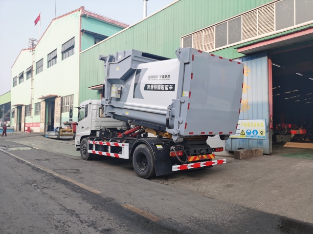 Camión recolector de basura Dongfeng de 12 toneladas con sistema de gancho elevador para trabajo pesado, Suizhou Hongda Automobile Sales Co., Ltd., Camión recolector de basura Dongfeng de 12 toneladas con sistema de gancho elevador para trabajo pesado