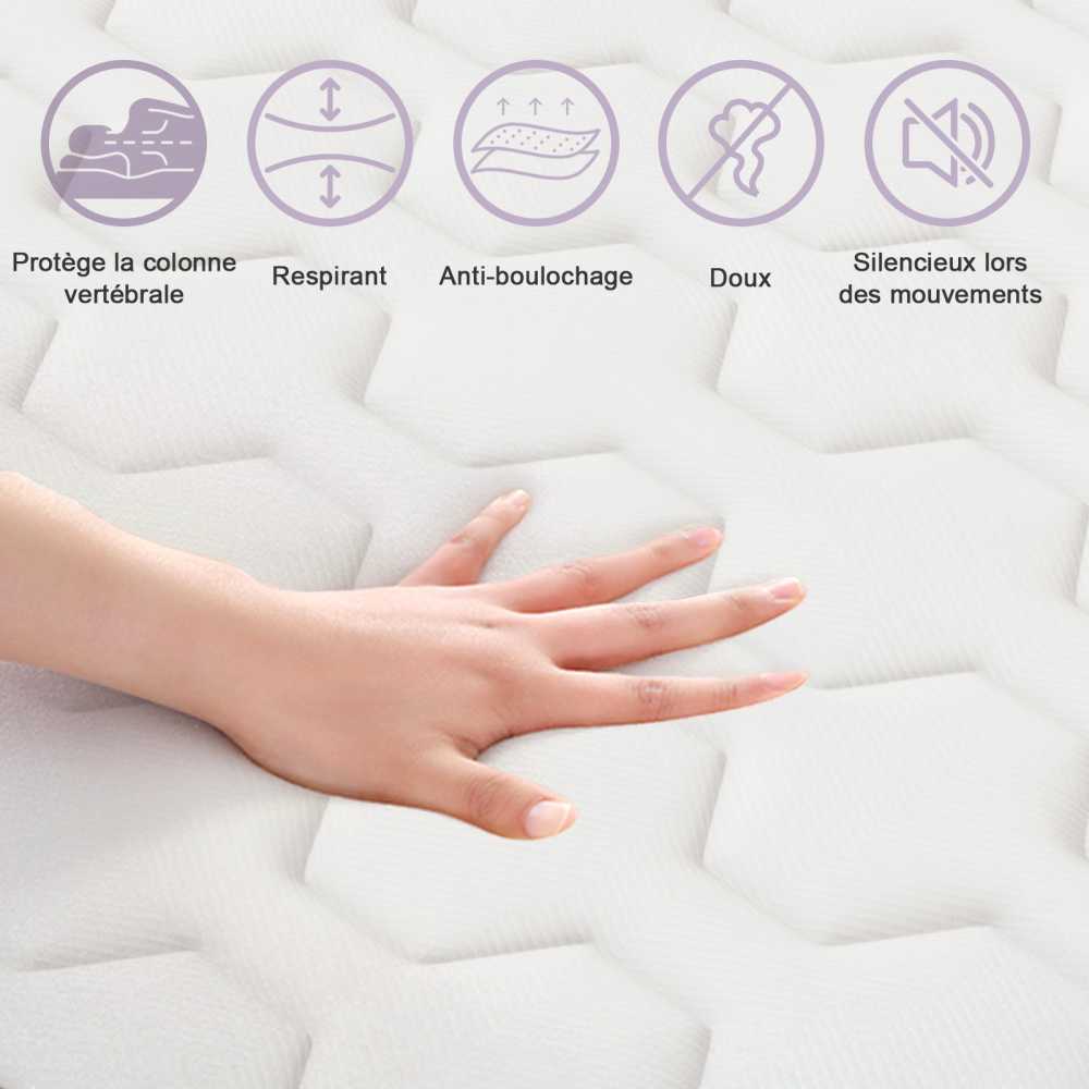 DEWINNER Mattress 180x200 cm, 25 cm Thick – Pocket Spring Memory Foam Mattress, 7-Zone Ergonomic Design, Firm Support & Motion Isolation