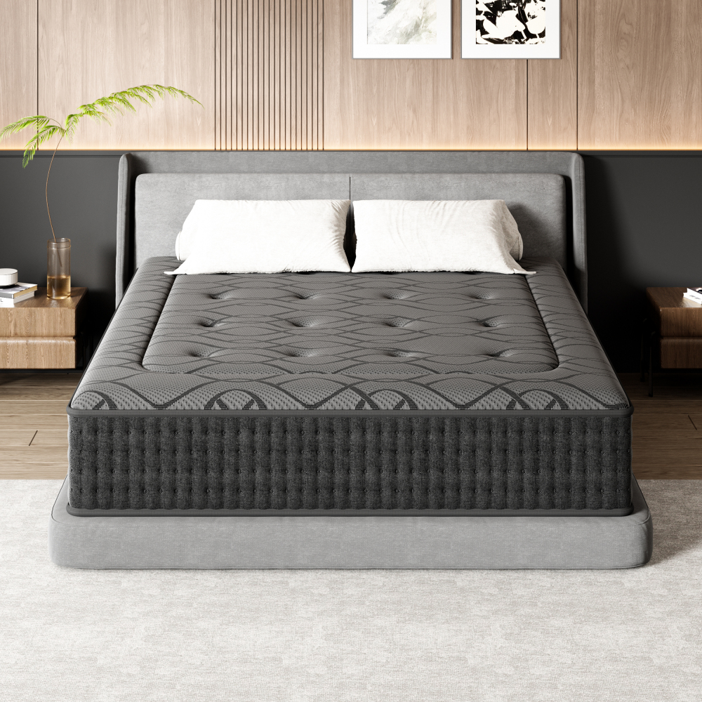DEWINNER - Mattress Silent - Individually Pocketed Springs-7 Zones - High Density - Memory Foam Support - Dermophile Gray Top Layer - Firm Comfort - Breathable
