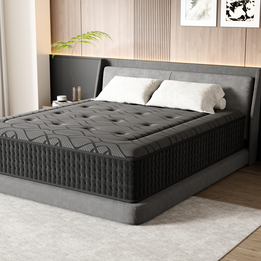 DEWINNER - Mattress Silent - Individually Pocketed Springs-7 Zones - High Density - Memory Foam Support - Dermophile Gray Top Layer - Firm Comfort - Breathable