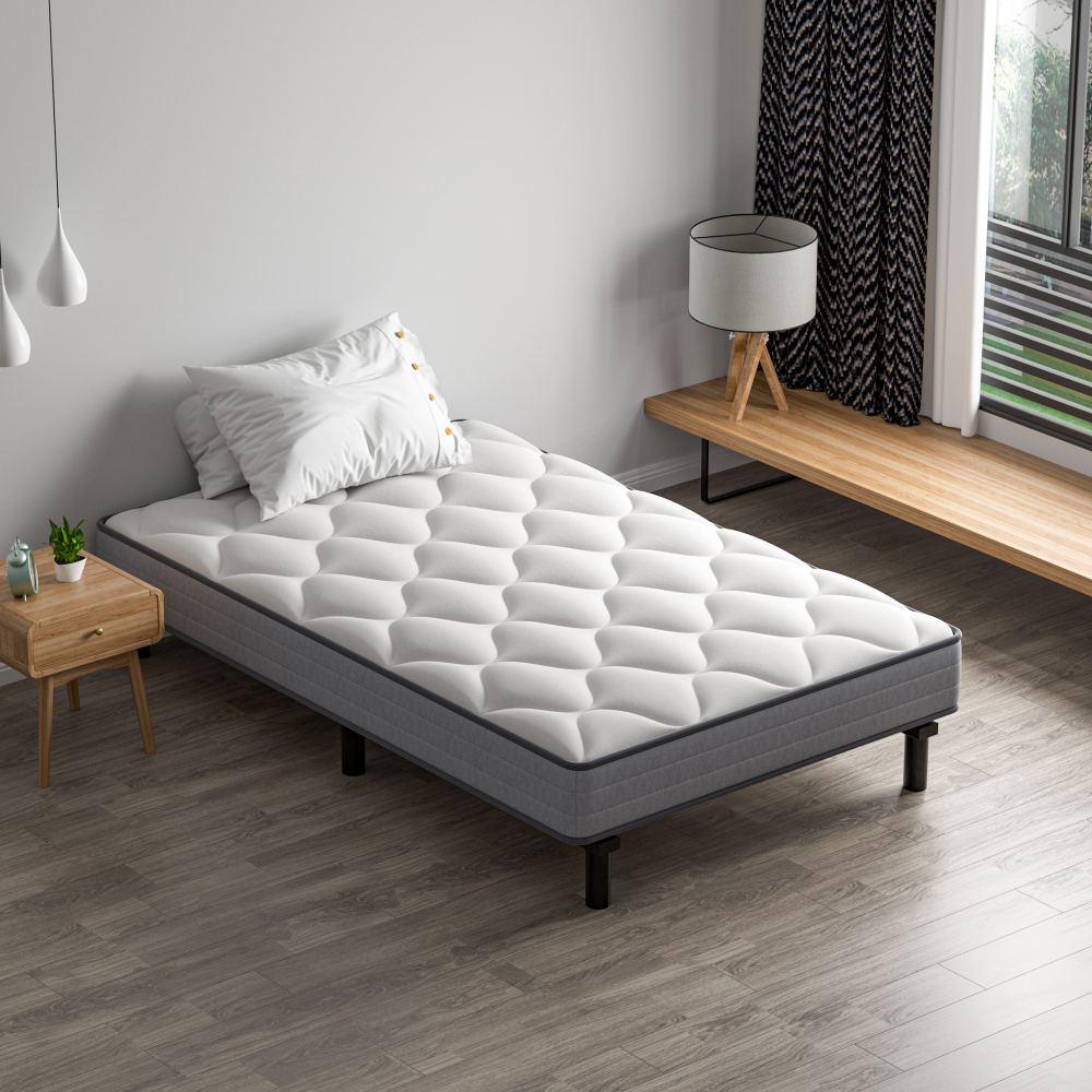 Mattress & Bed Base Set | Pocket Spring Mattress + Sturdy Metal Bed Frame with 6 Legs, Complete Bed,  High Resilience & Breathable