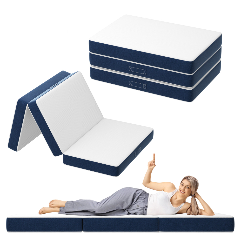 DEWINNER Triple Folding Mattress, Versatile Guest Mattress, 15cm Thick Foam, Removable and Machine-Washable Cover, Carrying Handle for Easy Transport