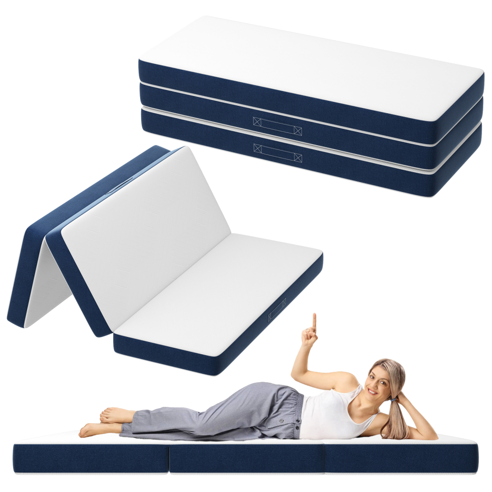 DEWINNER Triple Folding Mattress, Versatile Guest Mattress, 15cm Thick Foam, Removable and Machine-Washable Cover, Carrying Handle for Easy Transport