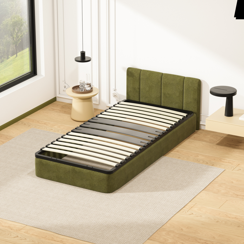 DEWINNER Poplar Slatted Bed Base | Black Reinforced Frame, Tool-Free Assembly, Boxspring Compatible