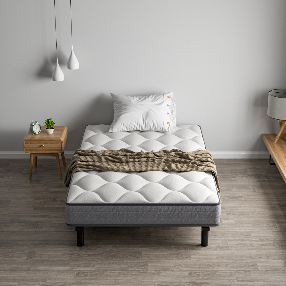 Mattress & Bed Base Set | Pocket Spring Mattress + Sturdy Metal Bed Frame with 6 Legs, Complete Bed,  High Resilience & Breathable