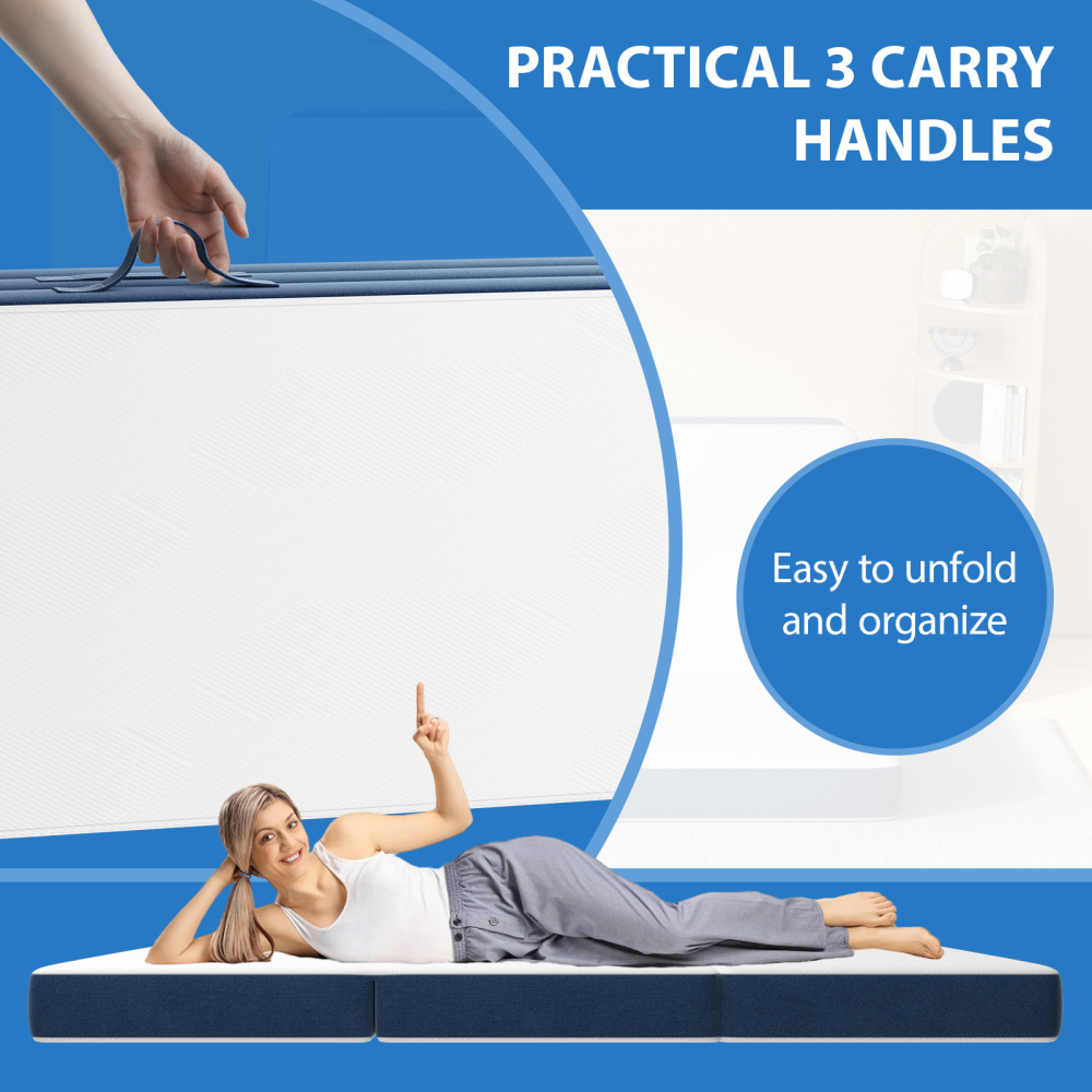 DEWINNER Triple Folding Mattress, Versatile Guest Mattress, 15cm Thick Foam, Removable and Machine-Washable Cover, Carrying Handle for Easy Transport