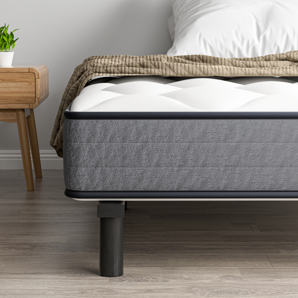 Mattress & Bed Base Set | Pocket Spring Mattress + Sturdy Metal Bed Frame with 6 Legs, Complete Bed,  High Resilience & Breathable