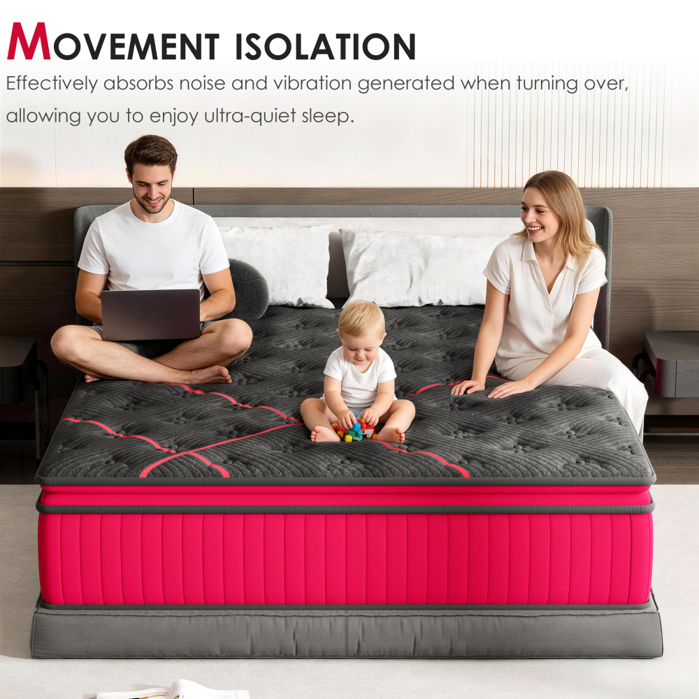 DEWINNER Mattress, Pocket Spring Mattress, Double Comfort Foam, H3/H4 Firm, 7-Zone Support, Motion Isolation, Hybrid