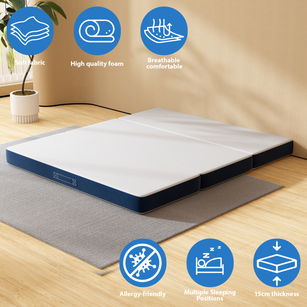 DEWINNER Triple Folding Mattress, Versatile Guest Mattress, 15cm Thick Foam, Removable and Machine-Washable Cover, Carrying Handle for Easy Transport