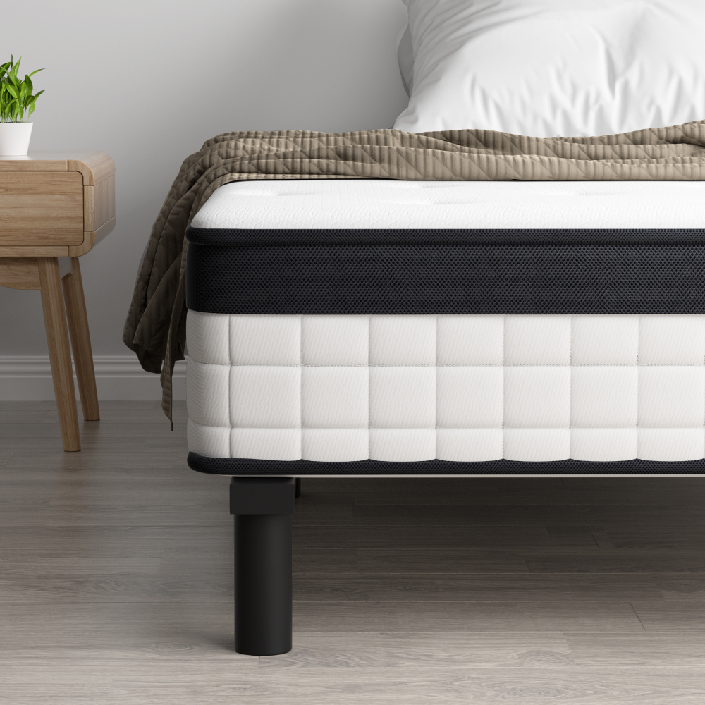Mattress & Bed Base Set | Pocket Spring Mattress + Sturdy Metal Bed Frame with 6 Legs, Complete Bed,  High Resilience & Breathable