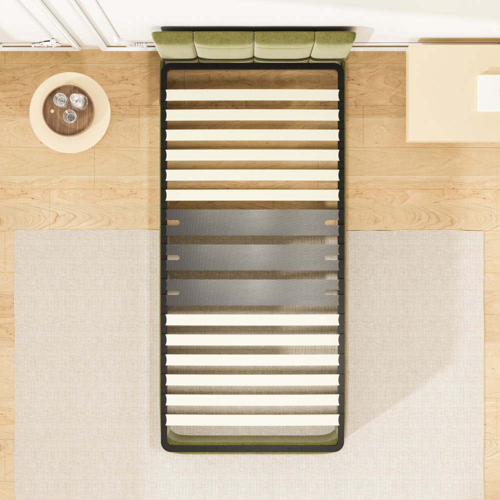 DEWINNER Poplar Slatted Bed Base | Black Reinforced Frame, Tool-Free Assembly, Boxspring Compatible