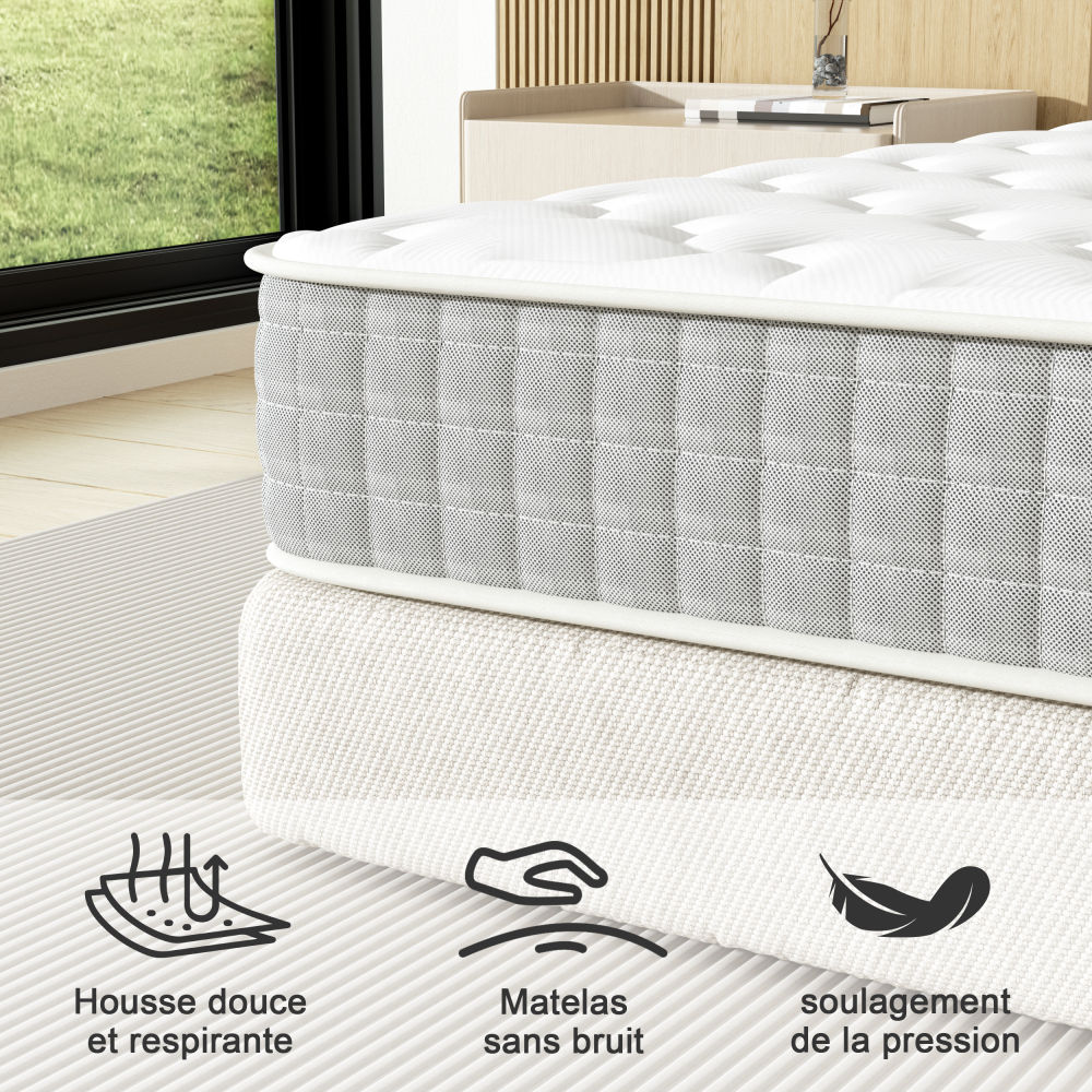 DEWINNER 20cm Thick 7-Zone Pocket Spring Memory Foam Mattress, Firm Support & Motion Isolation